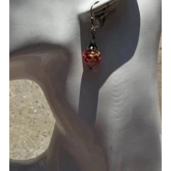 Vintage Sterling Silver Dangle Floral Beaded Pink Multicolor Flower Earrings - Picture 3 of 10